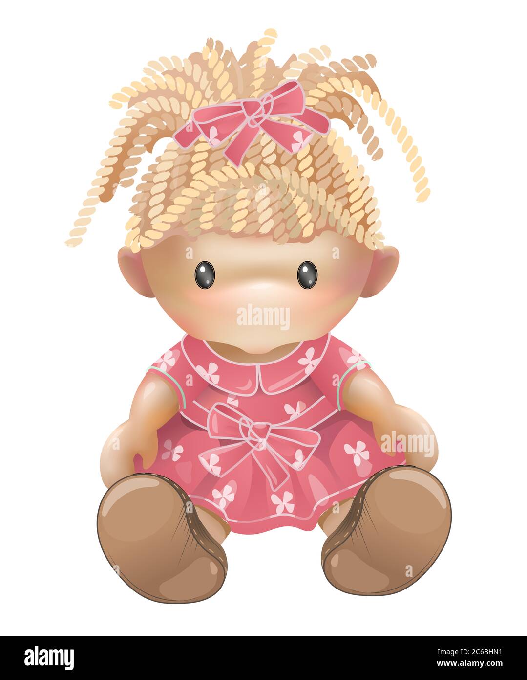 Doll illustration isolated on white background. Children's toys for girls. Rag doll, needlework. Stock Photo