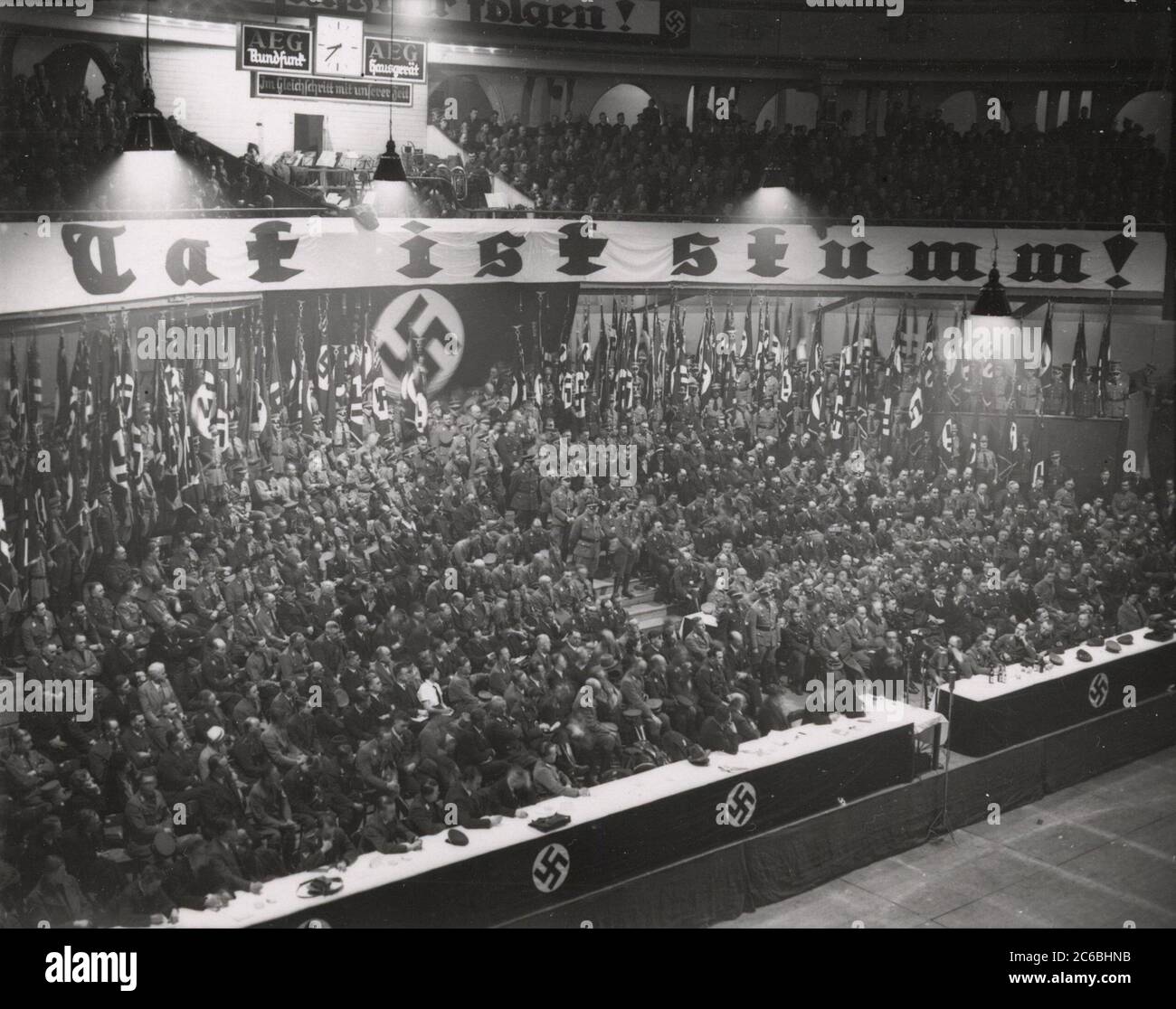 Mass rally in the Berlin Sportpalast - Goebbels speaks Heinrich Hoffmann Photographs 1934 Adolf Hitler's official photographer, and a Nazi politician and publisher, who was a member of Hitler's intimate circle. Stock Photo