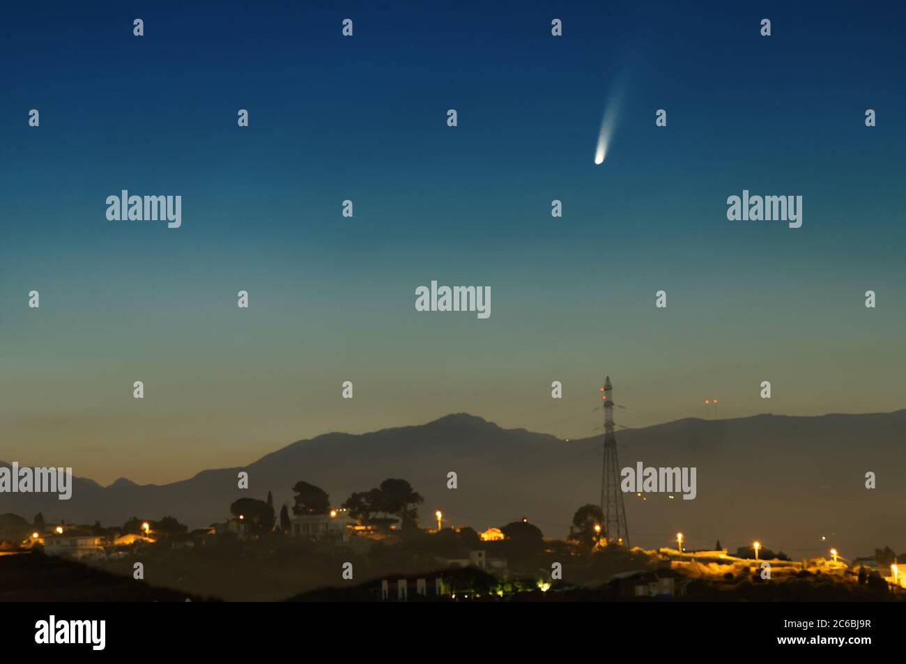 NEOWISE comet at dawn on July 7 th 2020 in French Riviera (Nice) Stock Photo