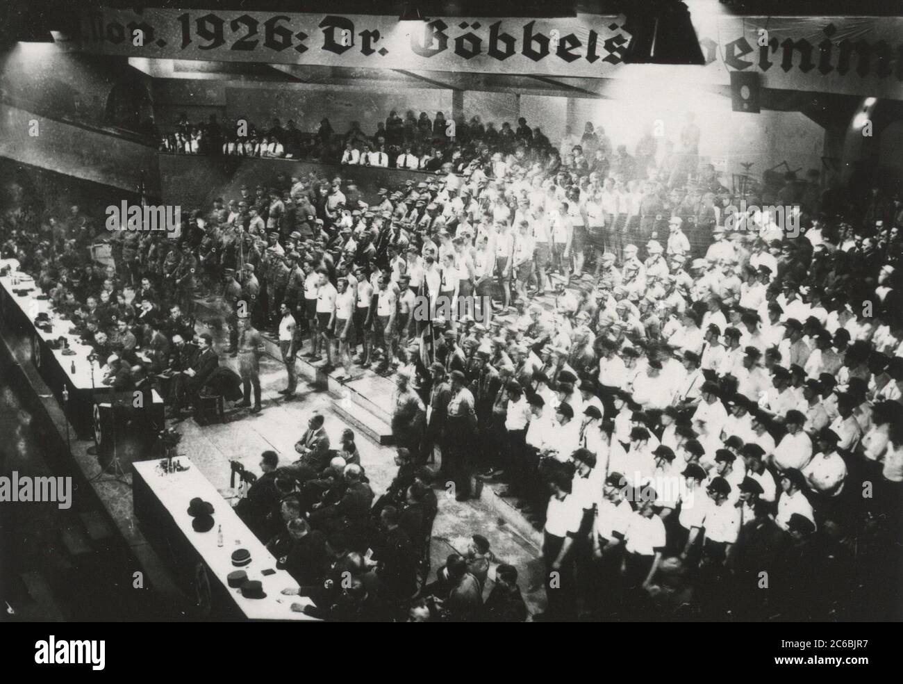 Rally in the Berlin Sportpalast - Goebbels, Goerlitzer, Hanke, Heinrich Hoffmann Photographs 1934 Adolf Hitler's official photographer, and a Nazi politician and publisher, who was a member of Hitler's intimate circle. Stock Photo