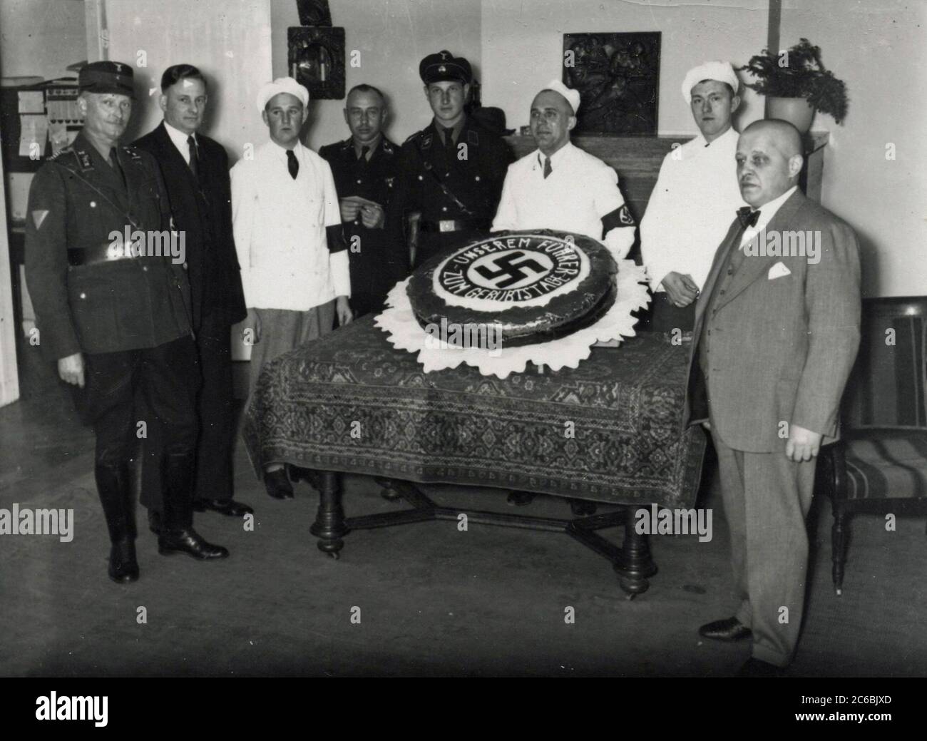 Birthday cake from Hitler Heinrich Hoffmann Photographs 1934 Adolf Hitler's official photographer, and a Nazi politician and publisher, who was a member of Hitler's intimate circle. Stock Photo