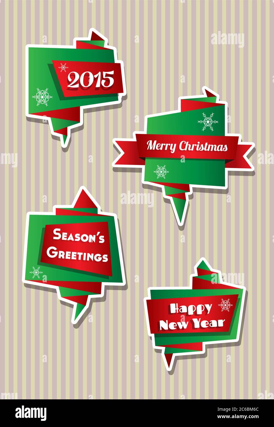 Origami style folded paper speech bubbles iwith Christmas theme ...