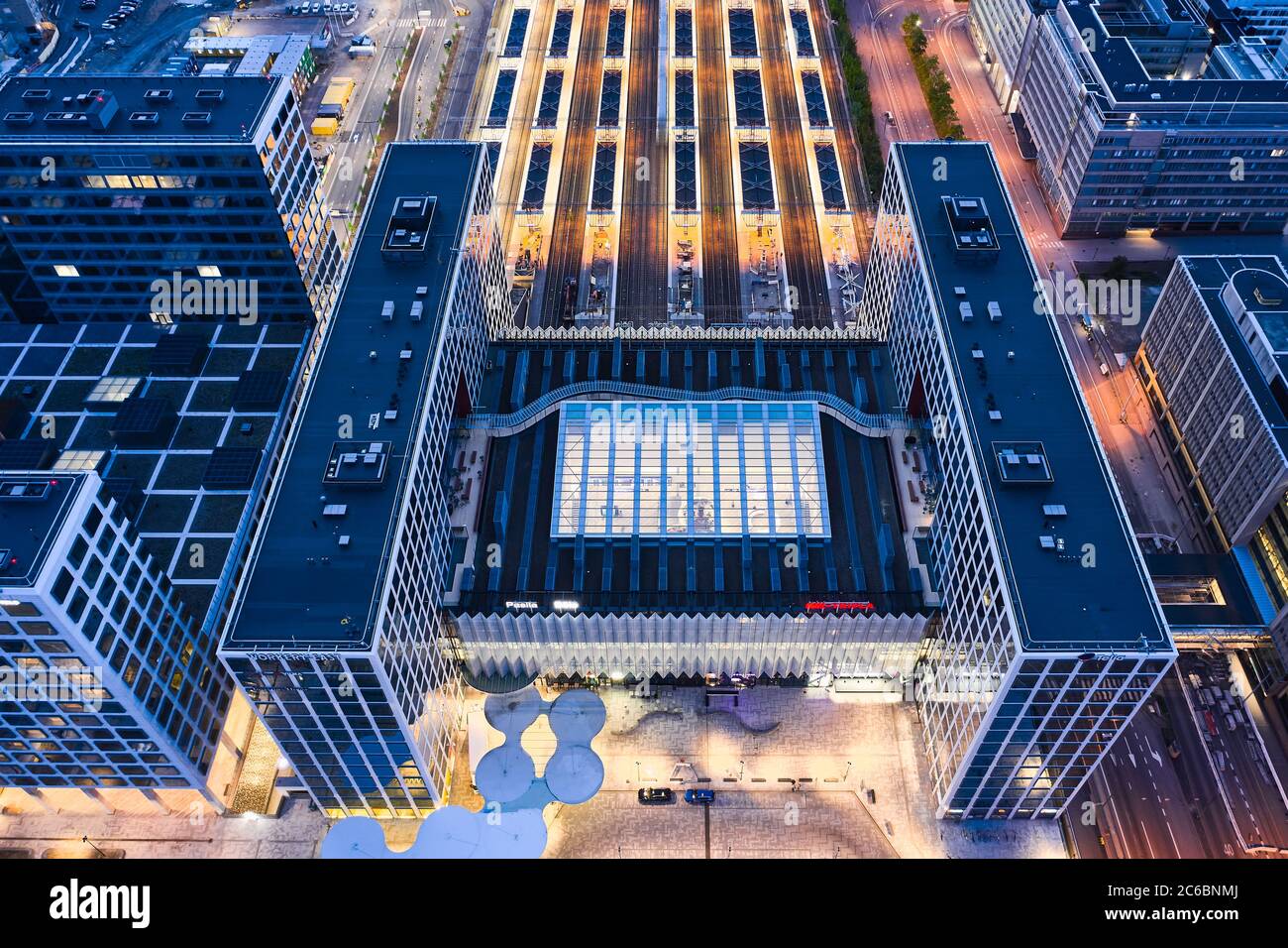 Helsinki, Finland - June 2, 2020: Aerial view of the brand new Mall of Tripla and Pasila railway station. Stock Photo