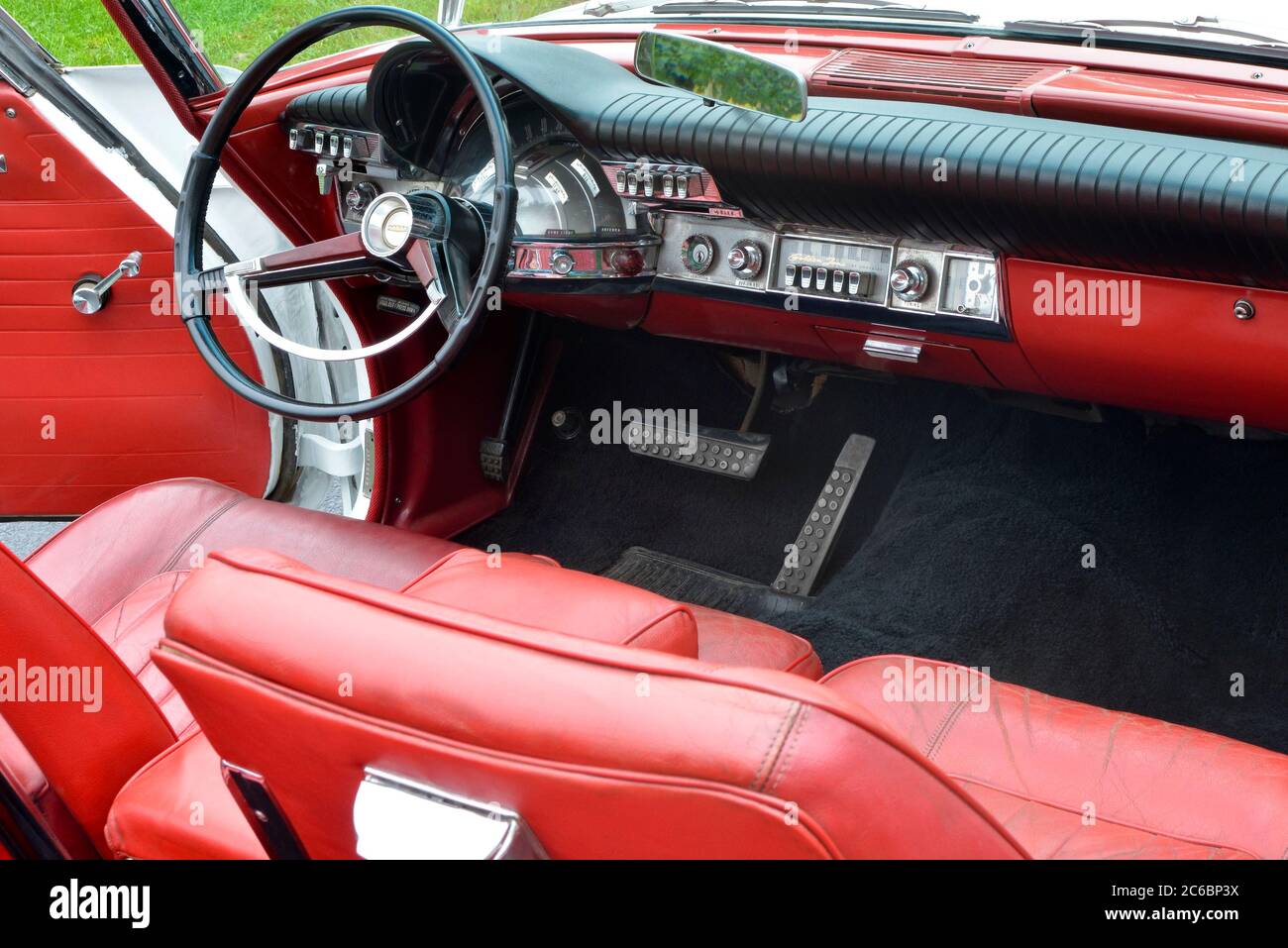 1962 Chrysler Newport convertible red interior and dashboard Stock Photo