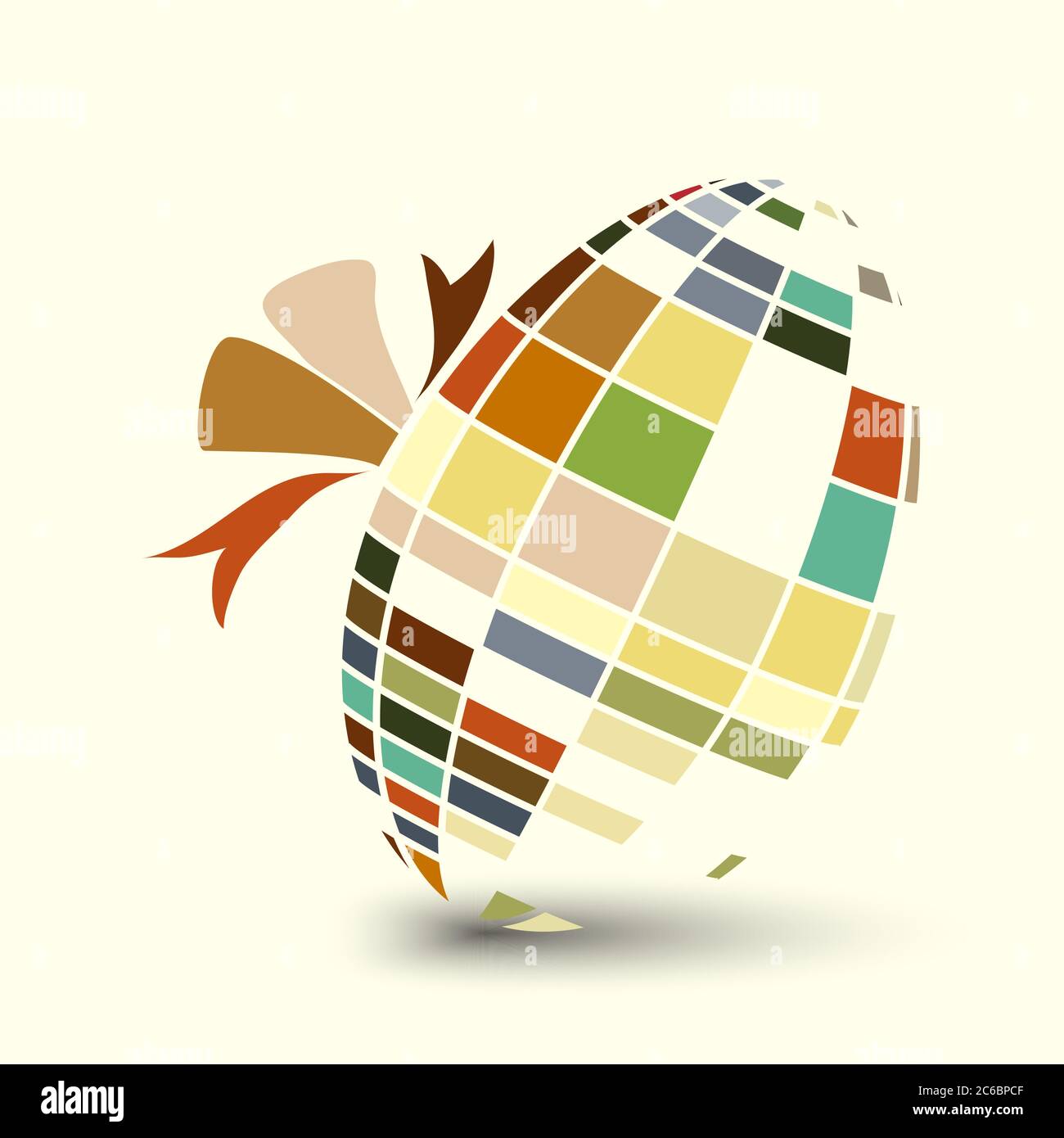 Mosaic style Easter egg tied with a ribbon. Retro colour scheme. EPS10 vector format. Stock Vector