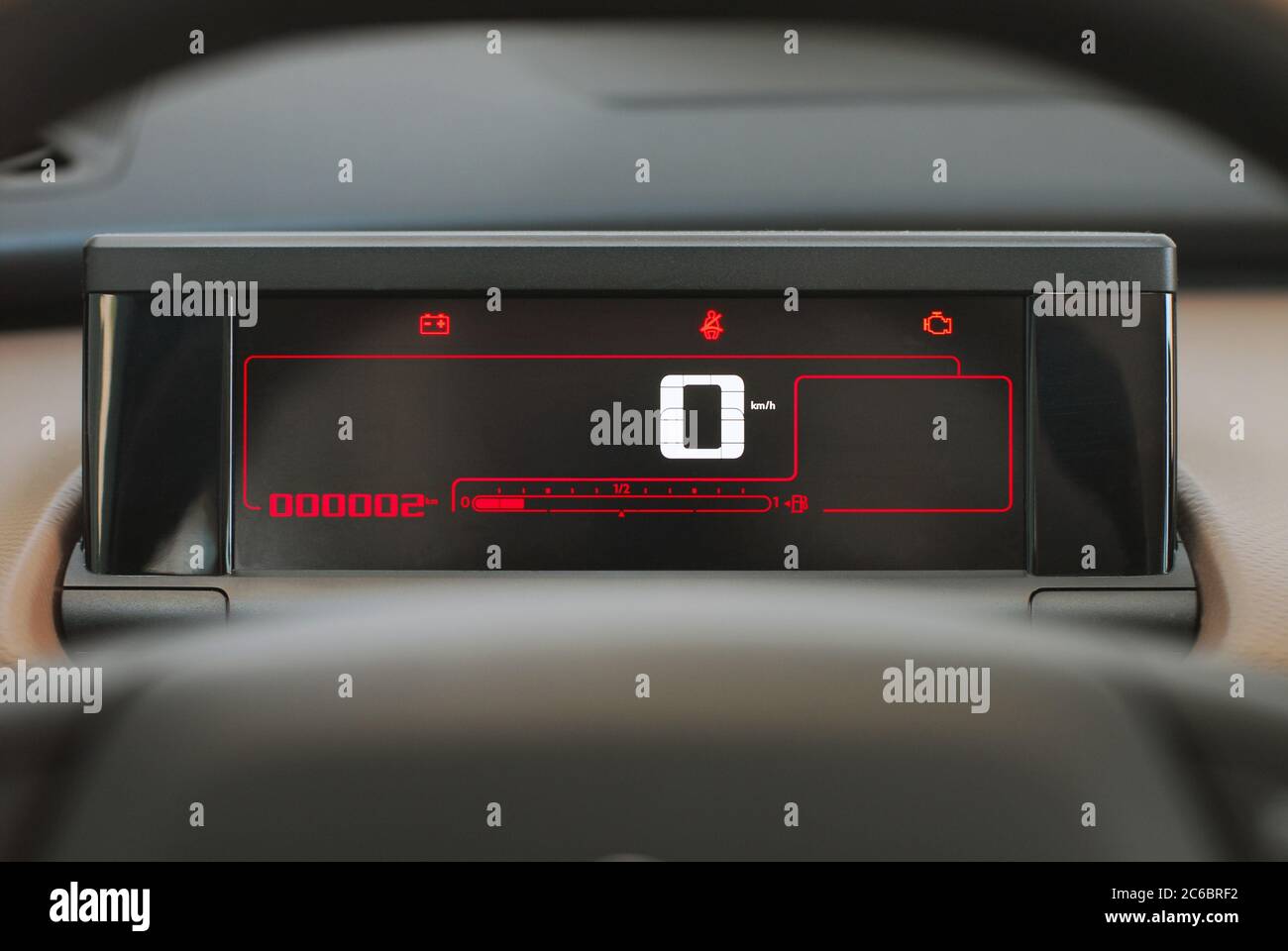 Car digital dashboard. Modern car digital dashboard closeup. LCD