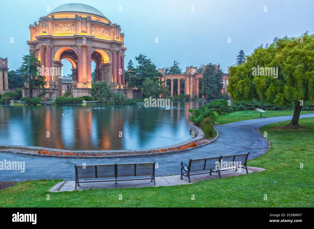 Scenic view of the Palace of Fine Arts at early dawn, San Francisco, California, United States. Stock Photo