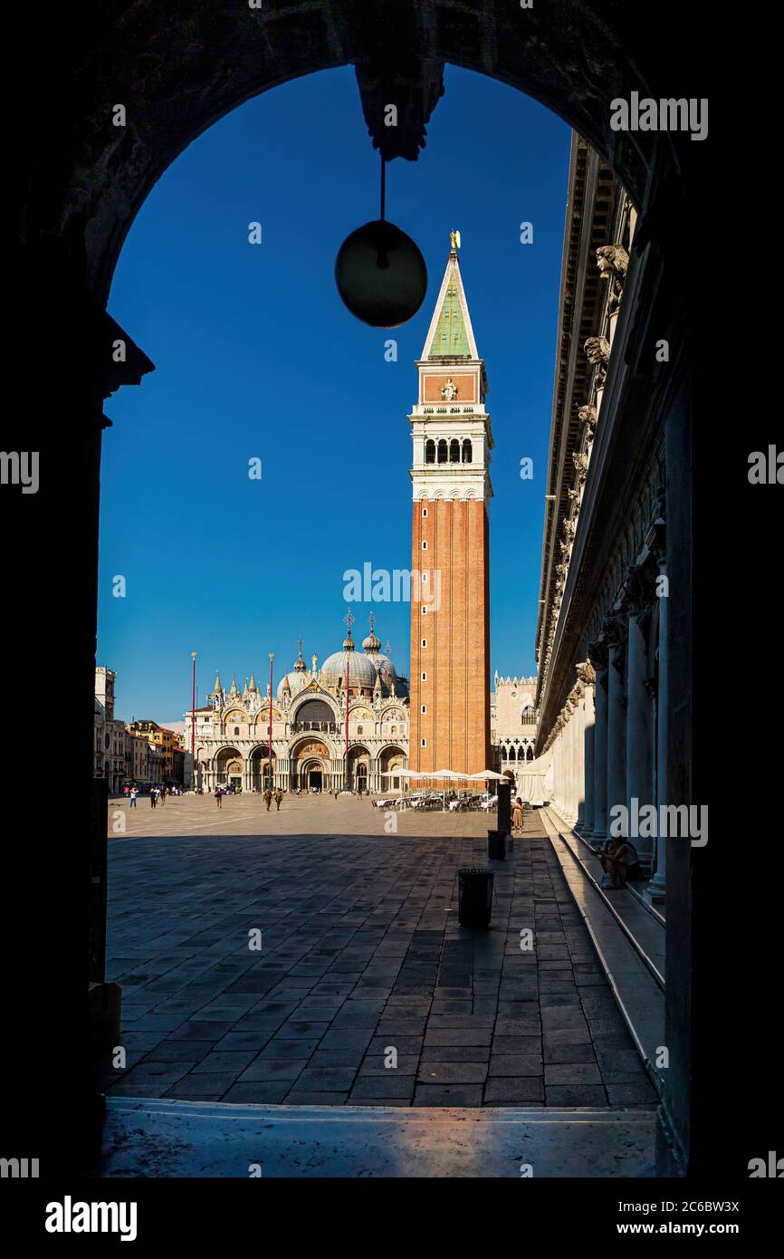 St. Mark's Campanile and St, Mark's Square in Venice Stock Photo