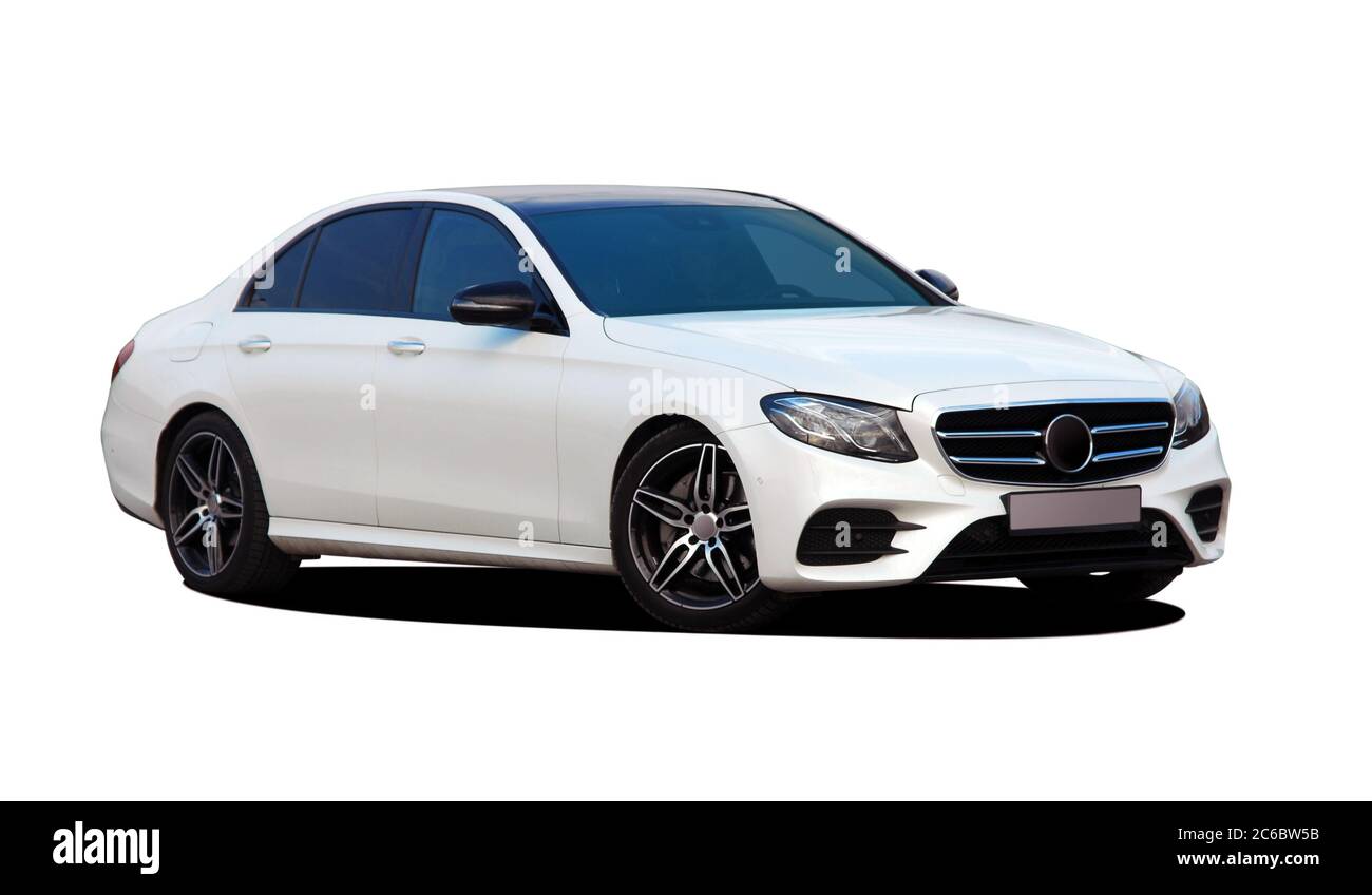 White car. White car on white background. Sedan Stock Photo - Alamy