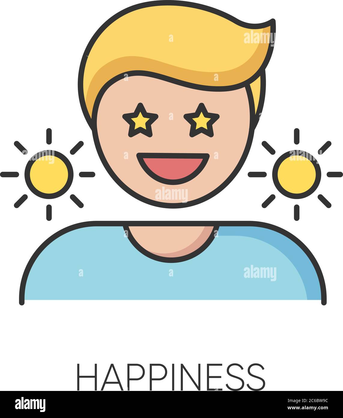 Happiness RGB color icon. Positive mindset, optimistic lifestyle ...