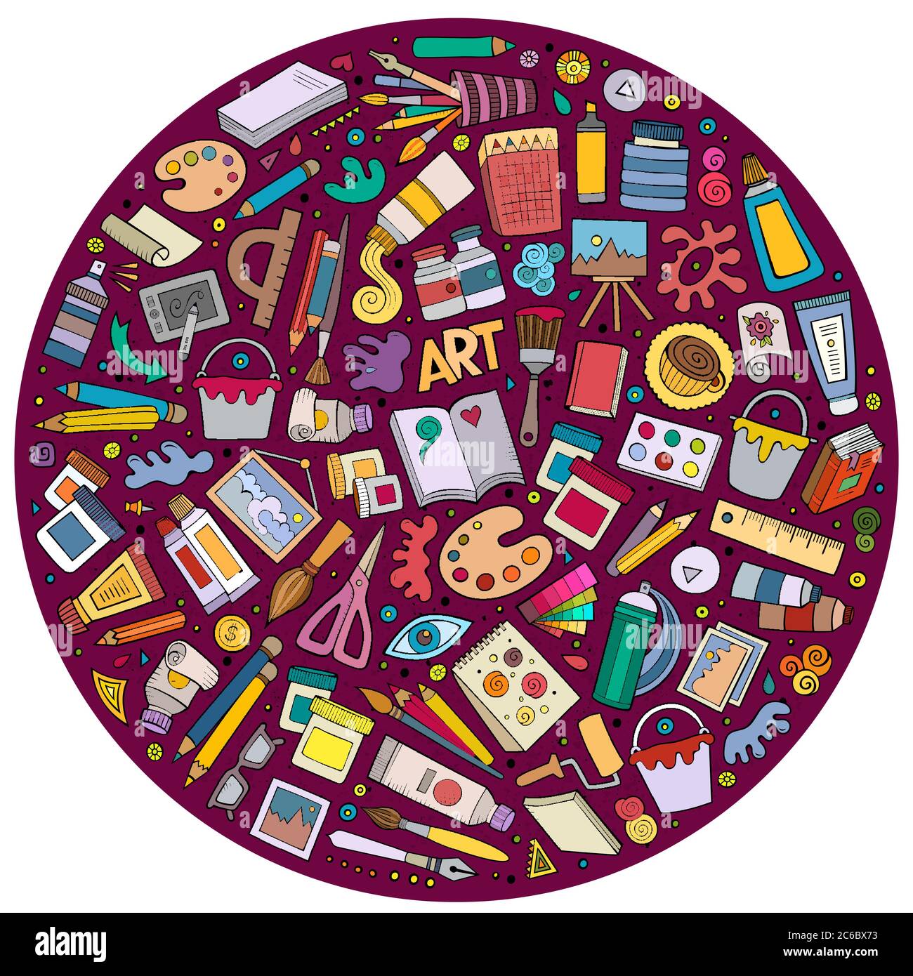 Colorful vector set of Art cartoon doodle objects Stock Vector Image ...