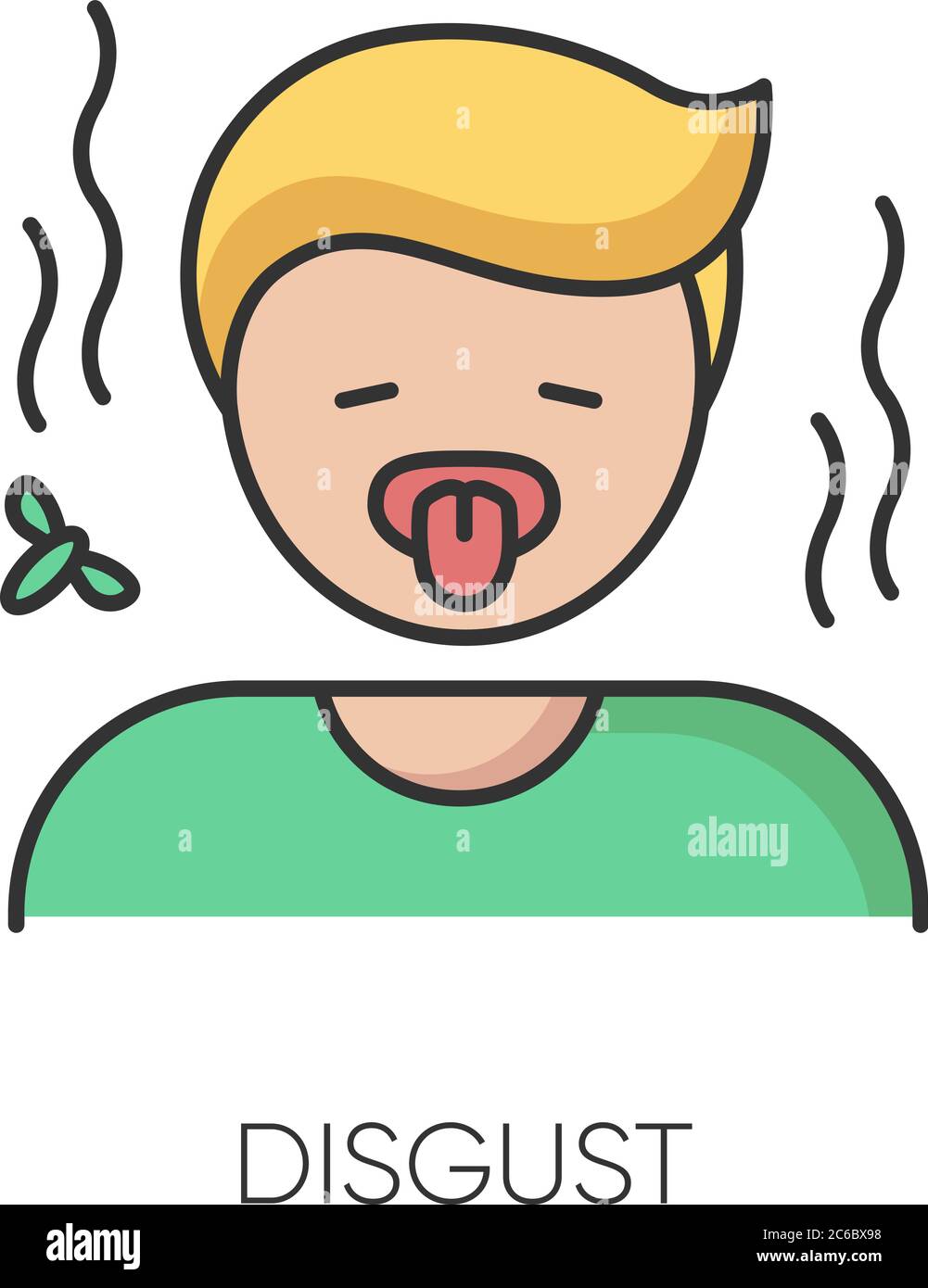 Disgust RGB color icon. Feeling of revulsion, strong disapproval and aversion. Emotional reaction. Disgusted person with yuck face isolated vector ill Stock Vector