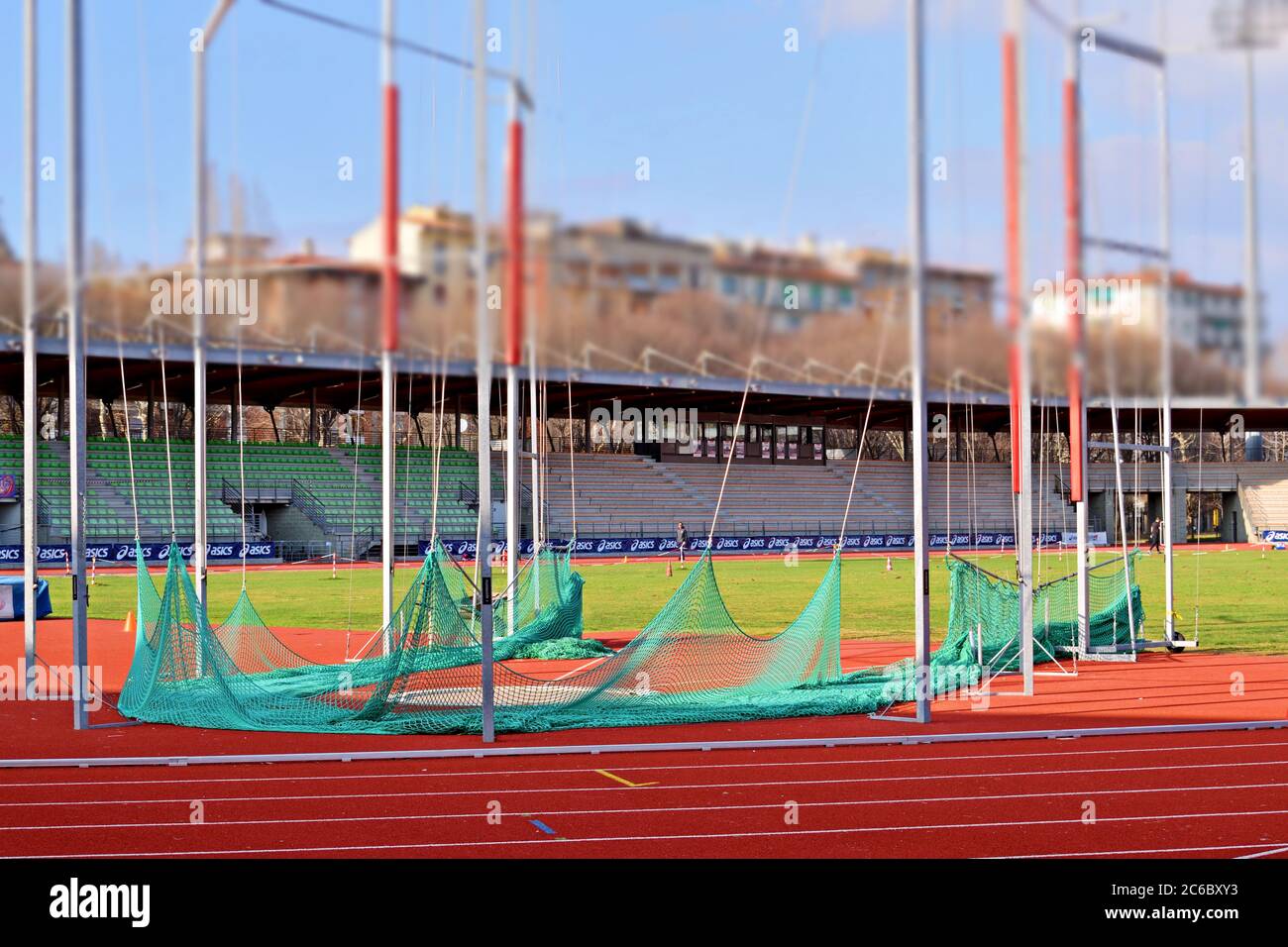view of the launch pad in the Asics athletics stadium in Florence Marathon Stadium dedicated to Luigi Ridolfi in the city of Florence in Italy Stock Photo