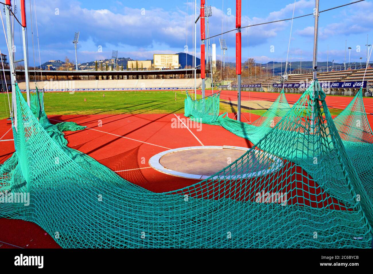 view of the launch pad in the Asics athletics stadium in Florence Marathon Stadium dedicated to Luigi Ridolfi in the city of Florence in Italy Stock Photo
