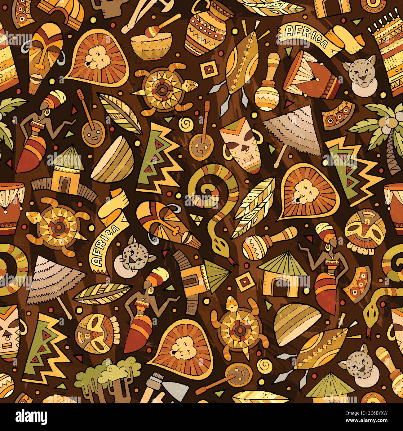 Cartoon cute hand drawn African seamless pattern Stock Vector Image ...
