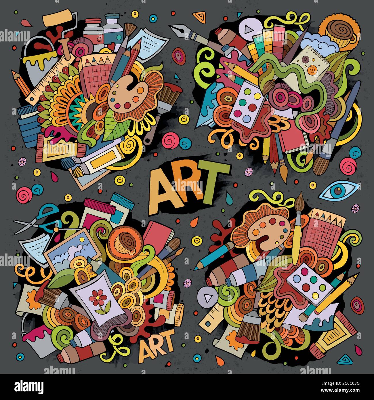 Art and paint materials hand drawn doodles design Stock Vector Image