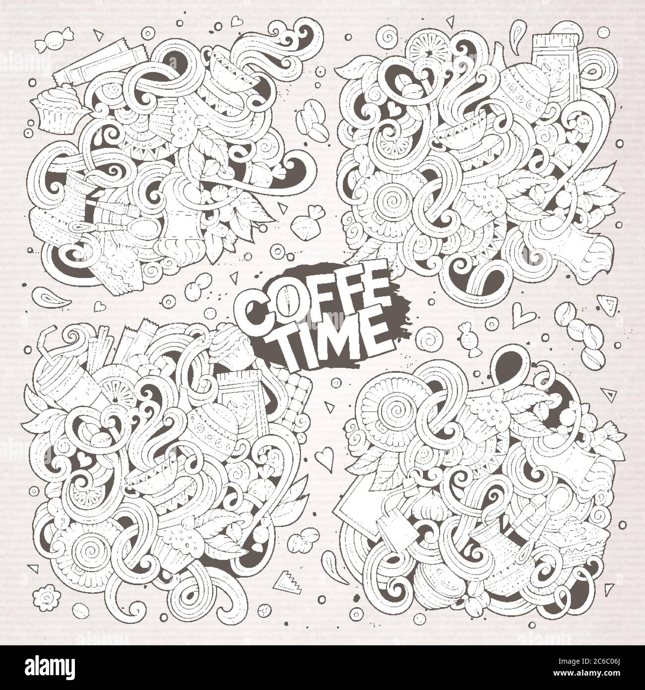 Vector doodle cartoon set of tea and coffe designs Stock Vector Image ...