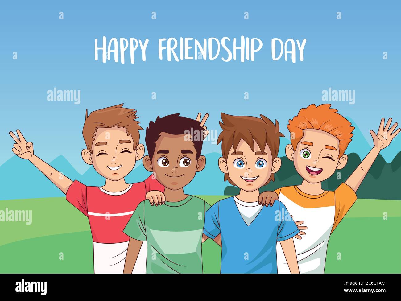 happy friendship day celebration with group of boys in the park vector  illustration design Stock Vector Image & Art - Alamy