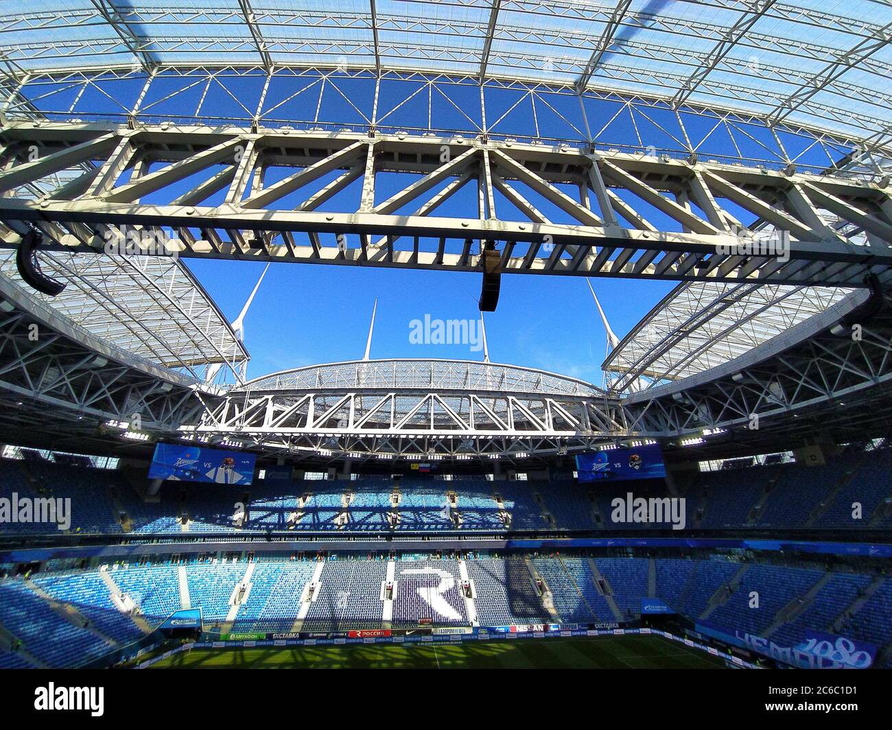 Russian Federation Saint Petersburg Gazprom Arena Football Russian Premier League 19 Round 27 Of The Rpl Fc Zenit Fc Sochi Coronavirus Stadium Arena Open Roof Sliding Roof Zenit Arena Gazprom Arena Stock Photo
