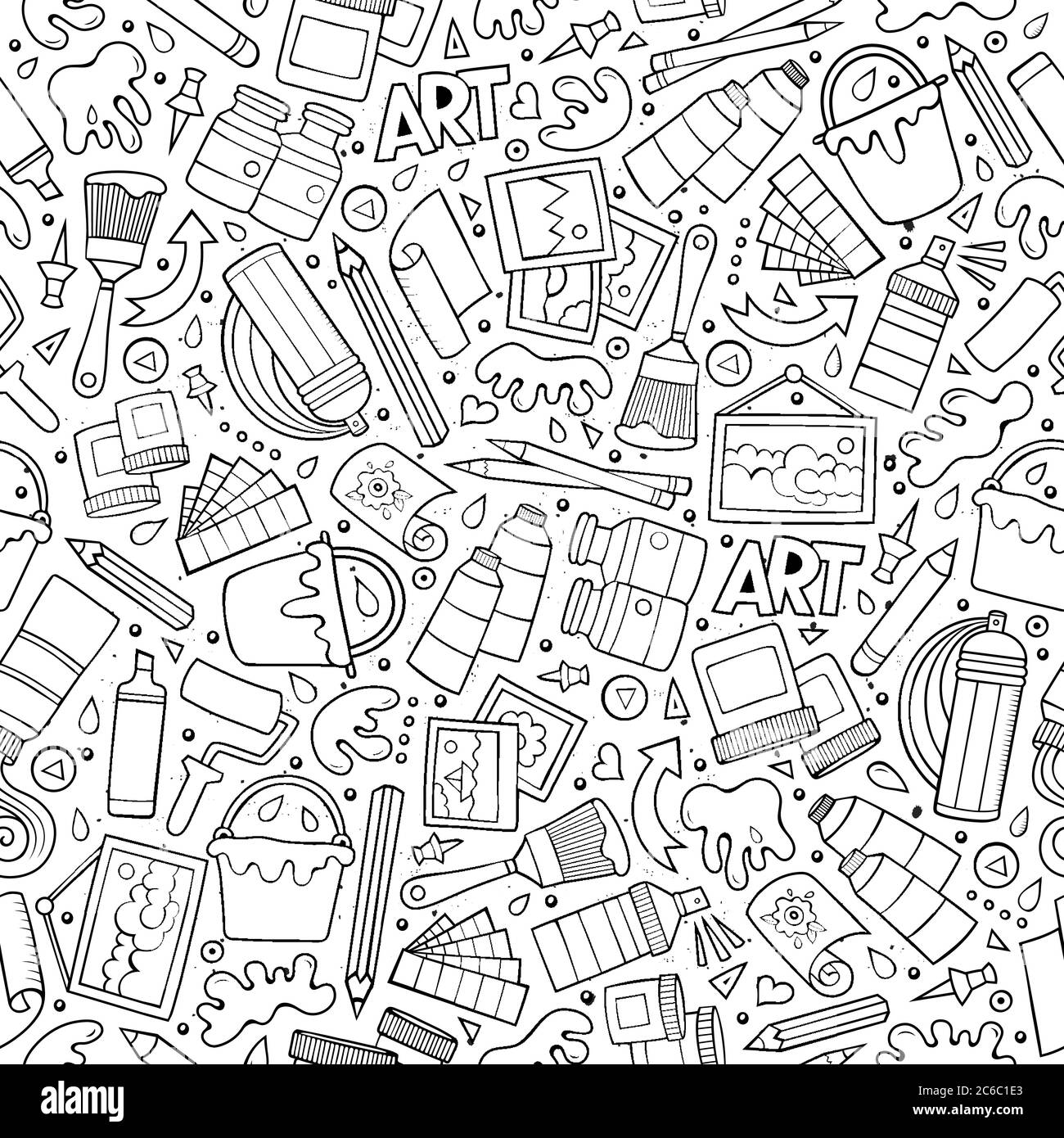 Cartoon cute hand drawn Artist seamless pattern Stock Vector Image ...