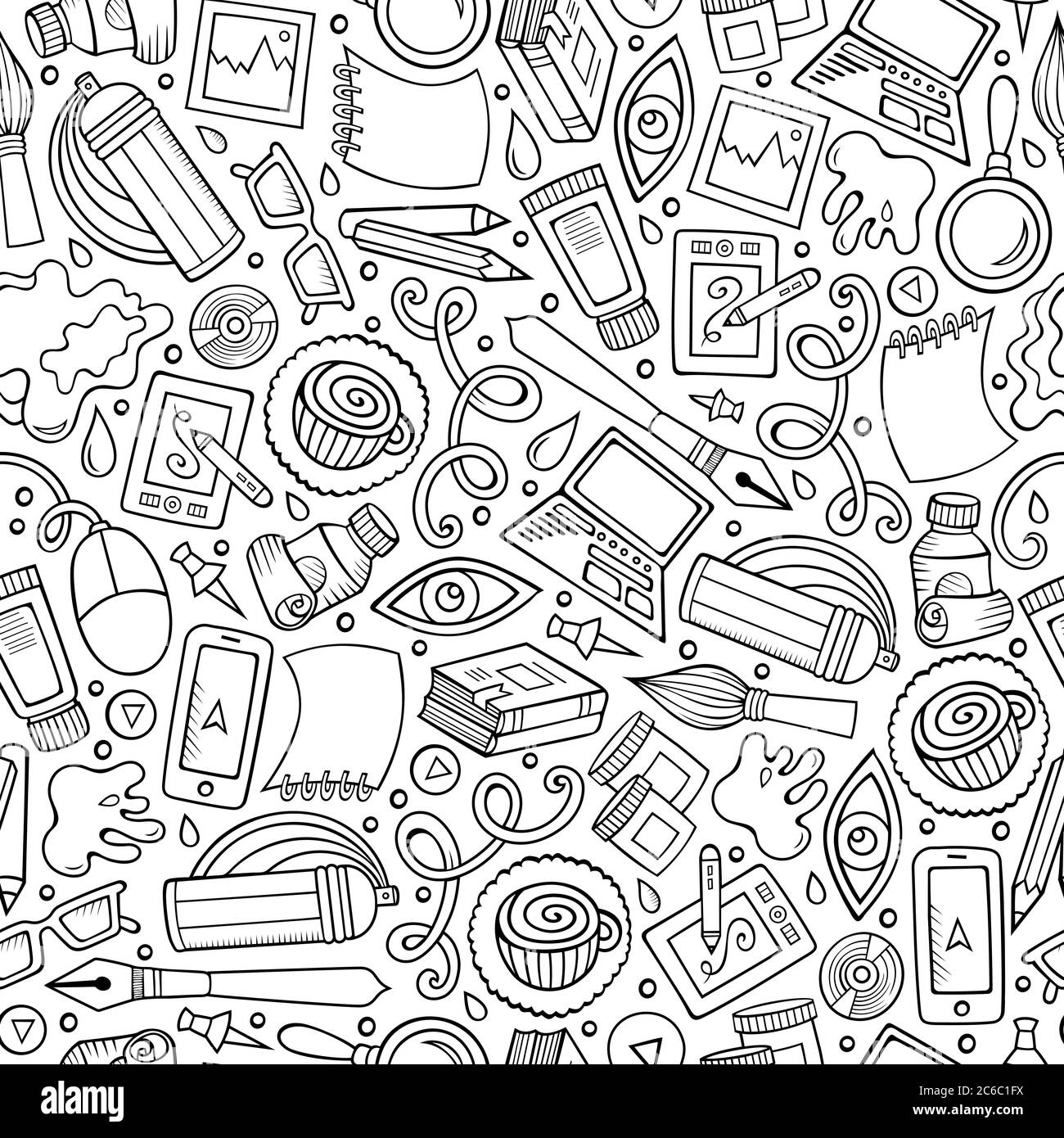 Cartoon cute hand drawn Design and Art seamless pattern Stock Vector ...