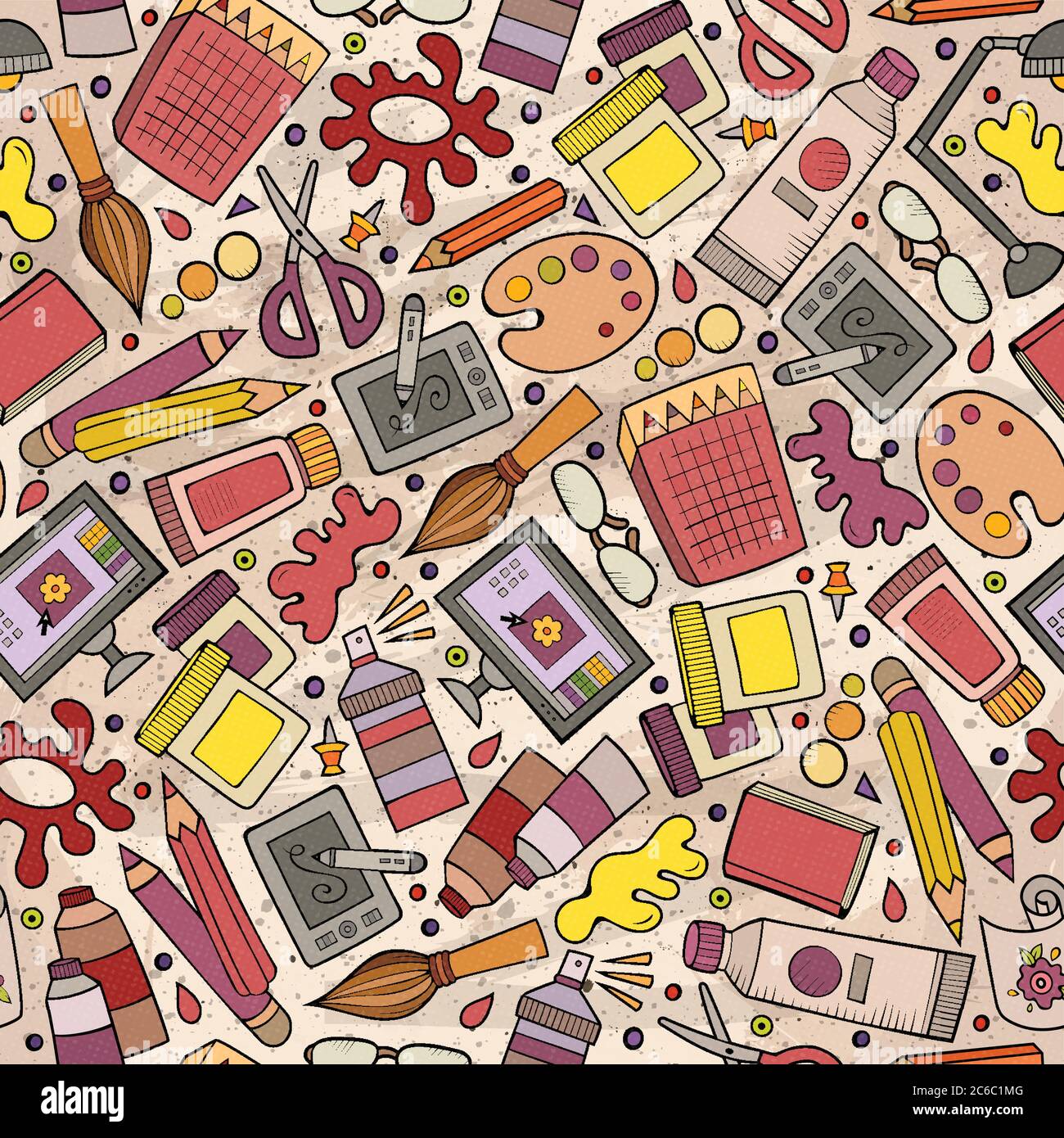 Cartoon cute hand drawn Design and Art seamless pattern Stock Vector ...