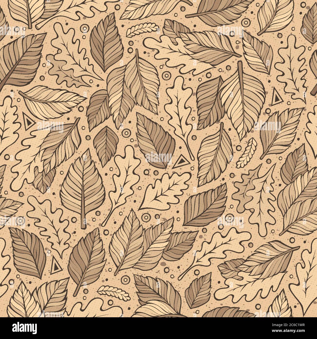 Cartoon cute hand drawn Green leaves seamless pattern Stock Vector ...