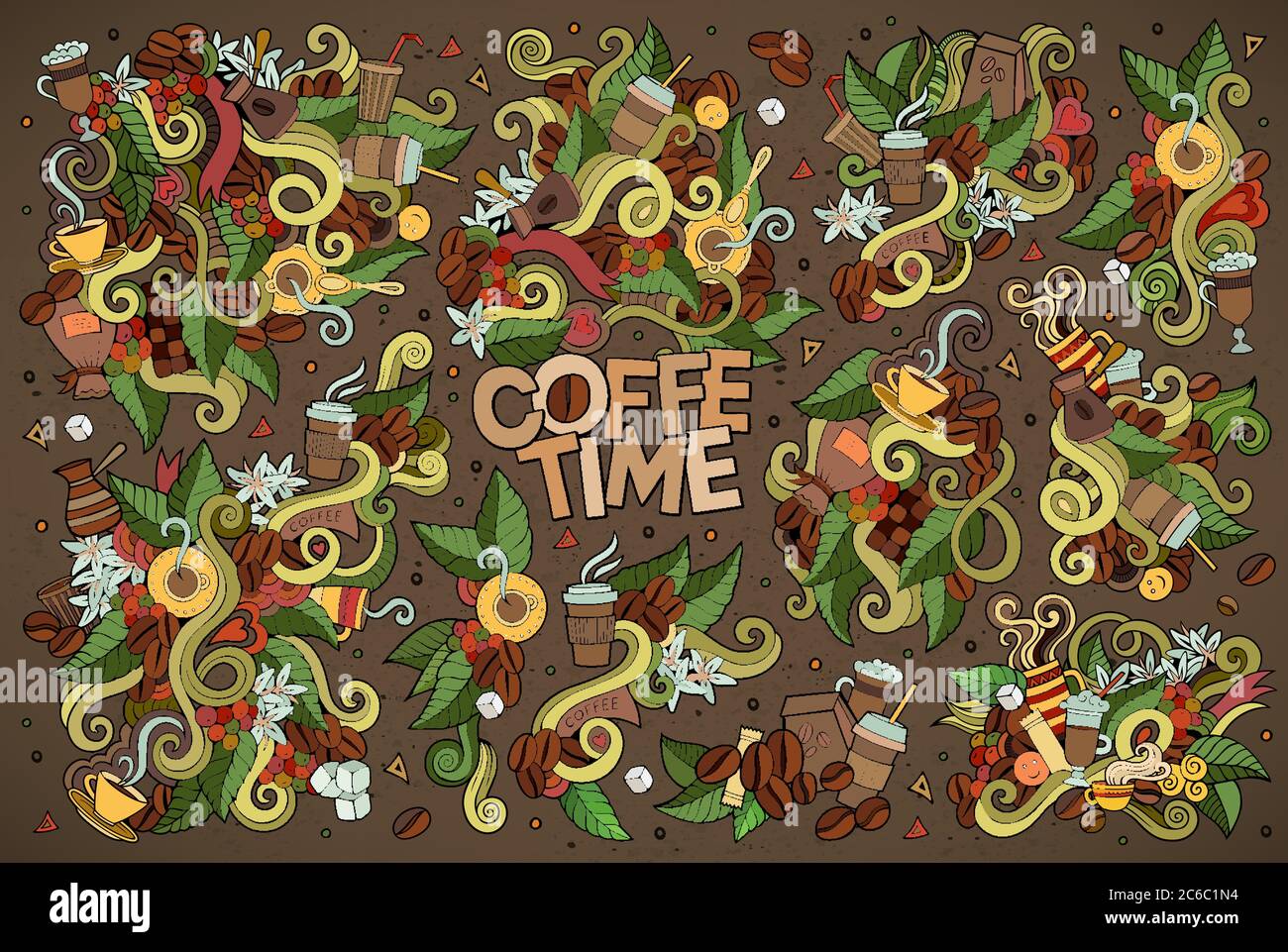 Coffee time doodles hand drawn vector symbols Stock Vector Image & Art ...