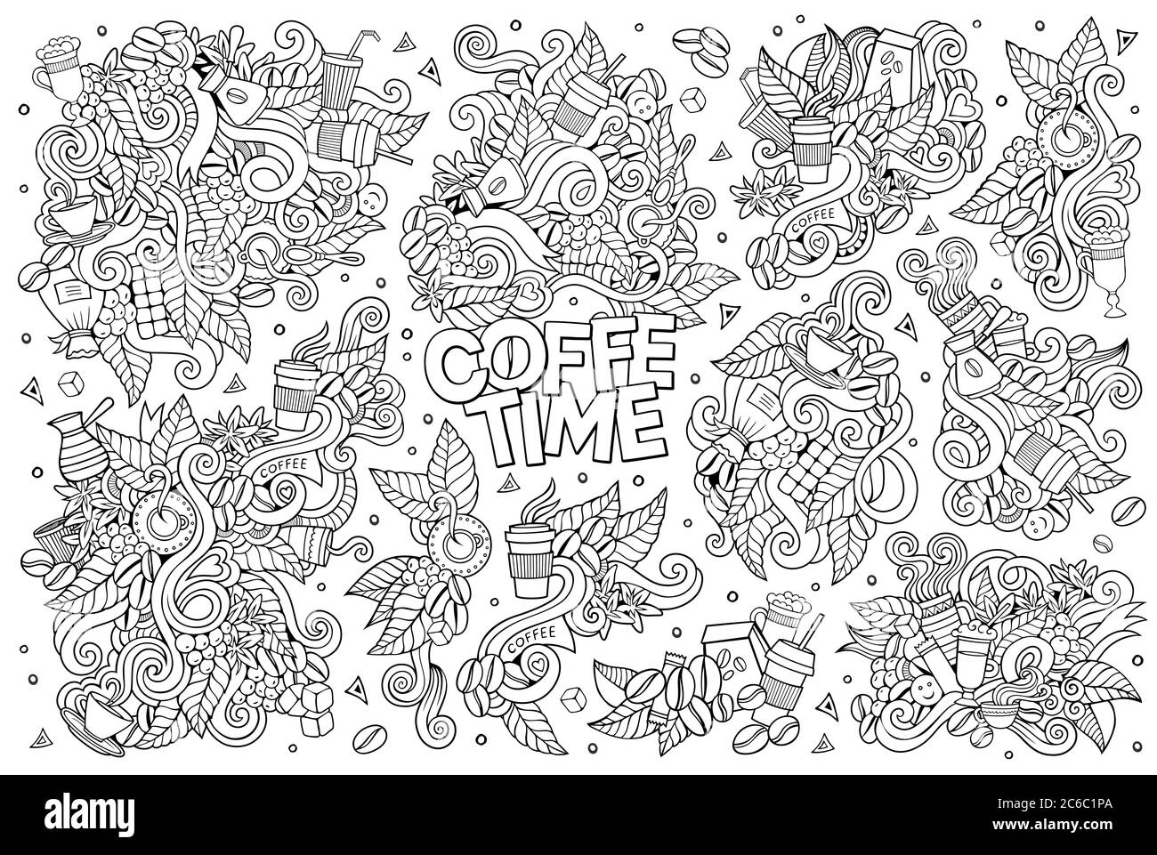 Coffee time doodles hand drawn vector symbols Stock Vector Image & Art ...