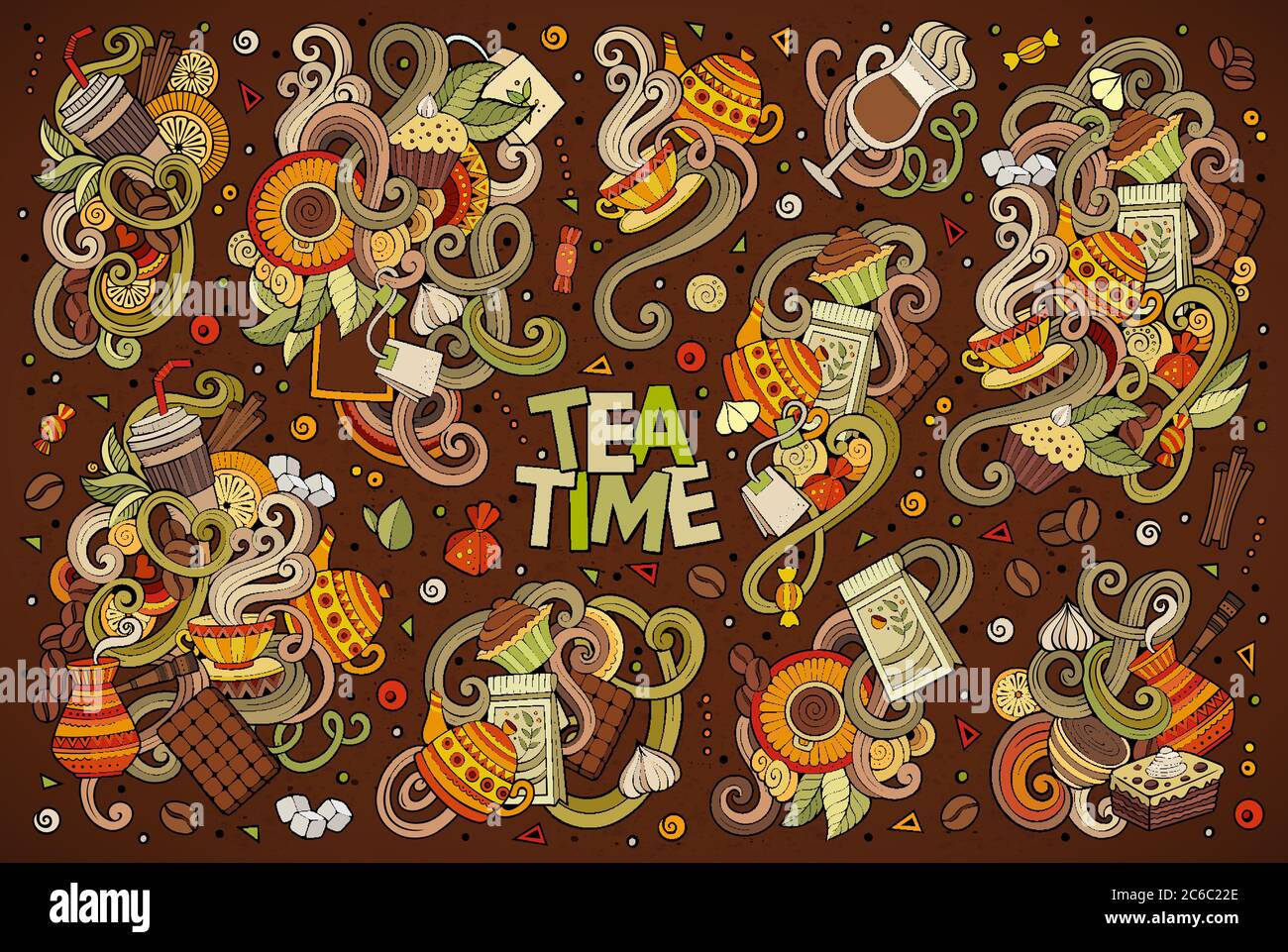Vector doodle cartoon set of tea and coffe Stock Vector Image & Art - Alamy