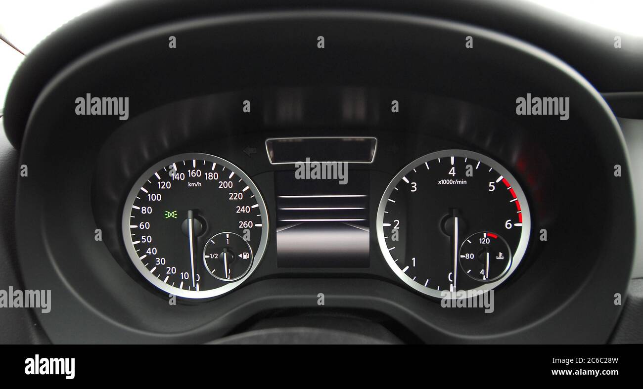 Illuminated instrument panel with the passenger car. Car dashboard ...