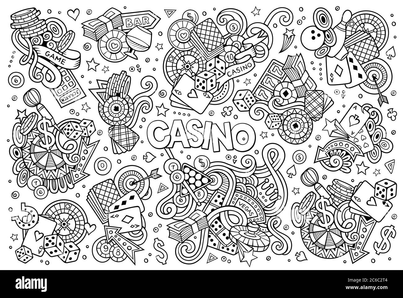 Sketchy vector hand drawn doodles cartoon set of Casino objects Stock Vector