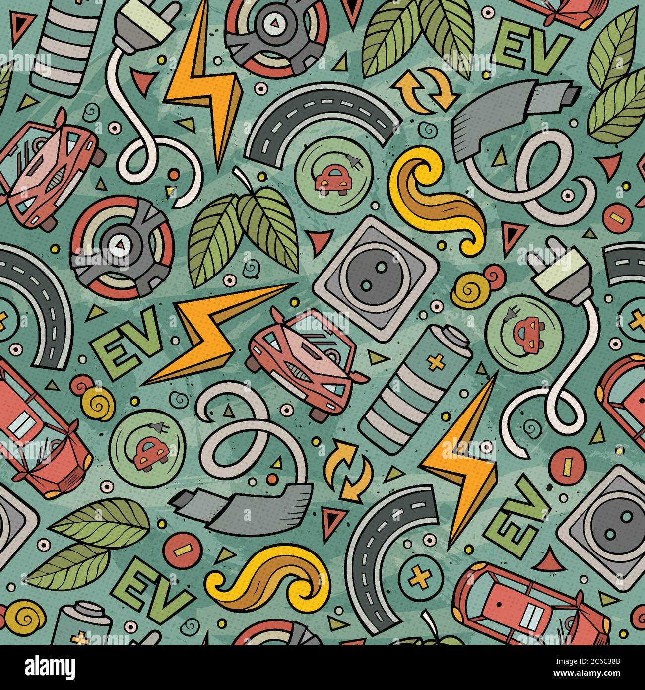Cartoon cute hand drawn electric cars seamless pattern Stock Vector ...