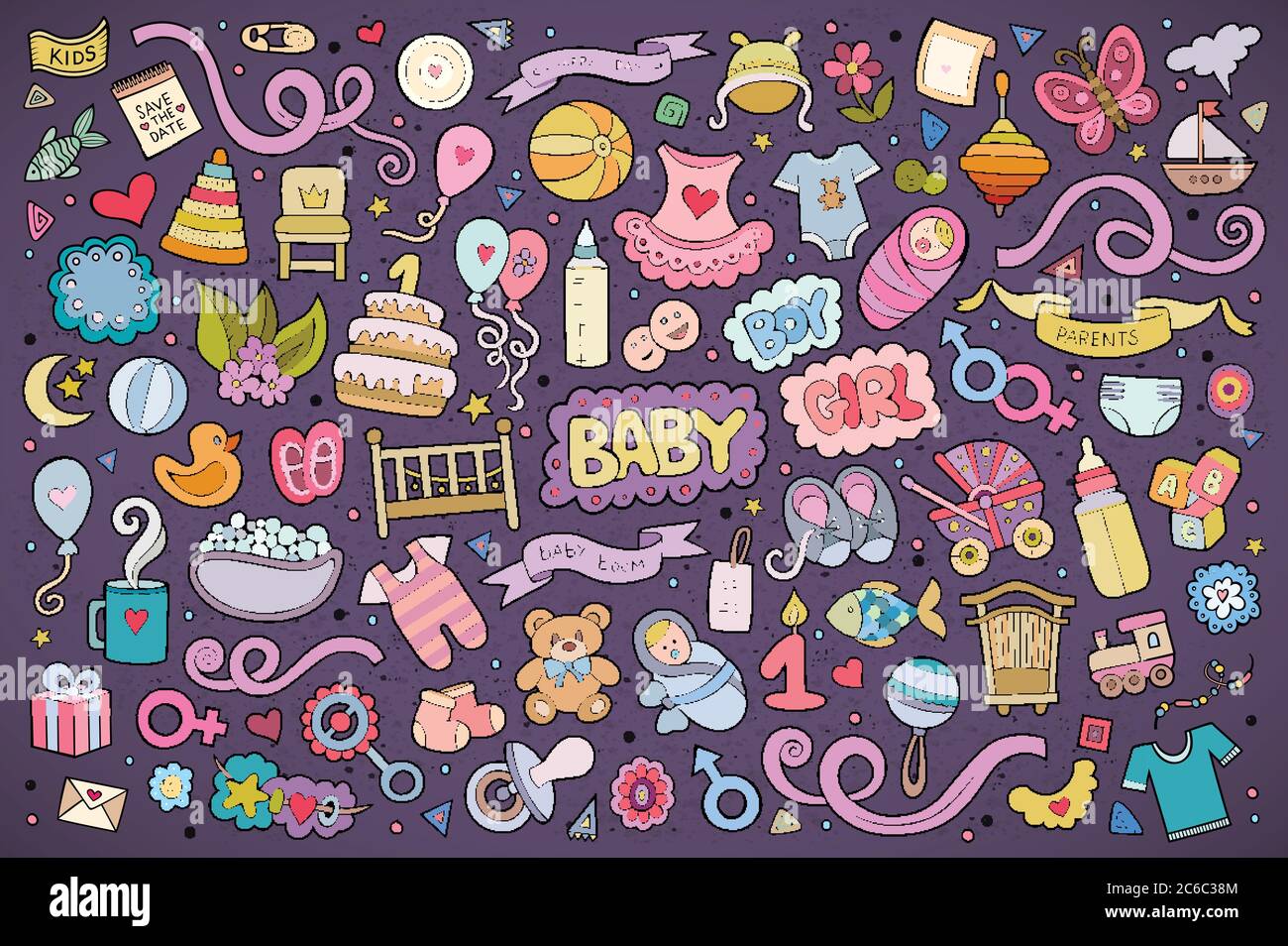 Colorful vector hand drawn Doodle cartoon set of objects Stock Vector ...