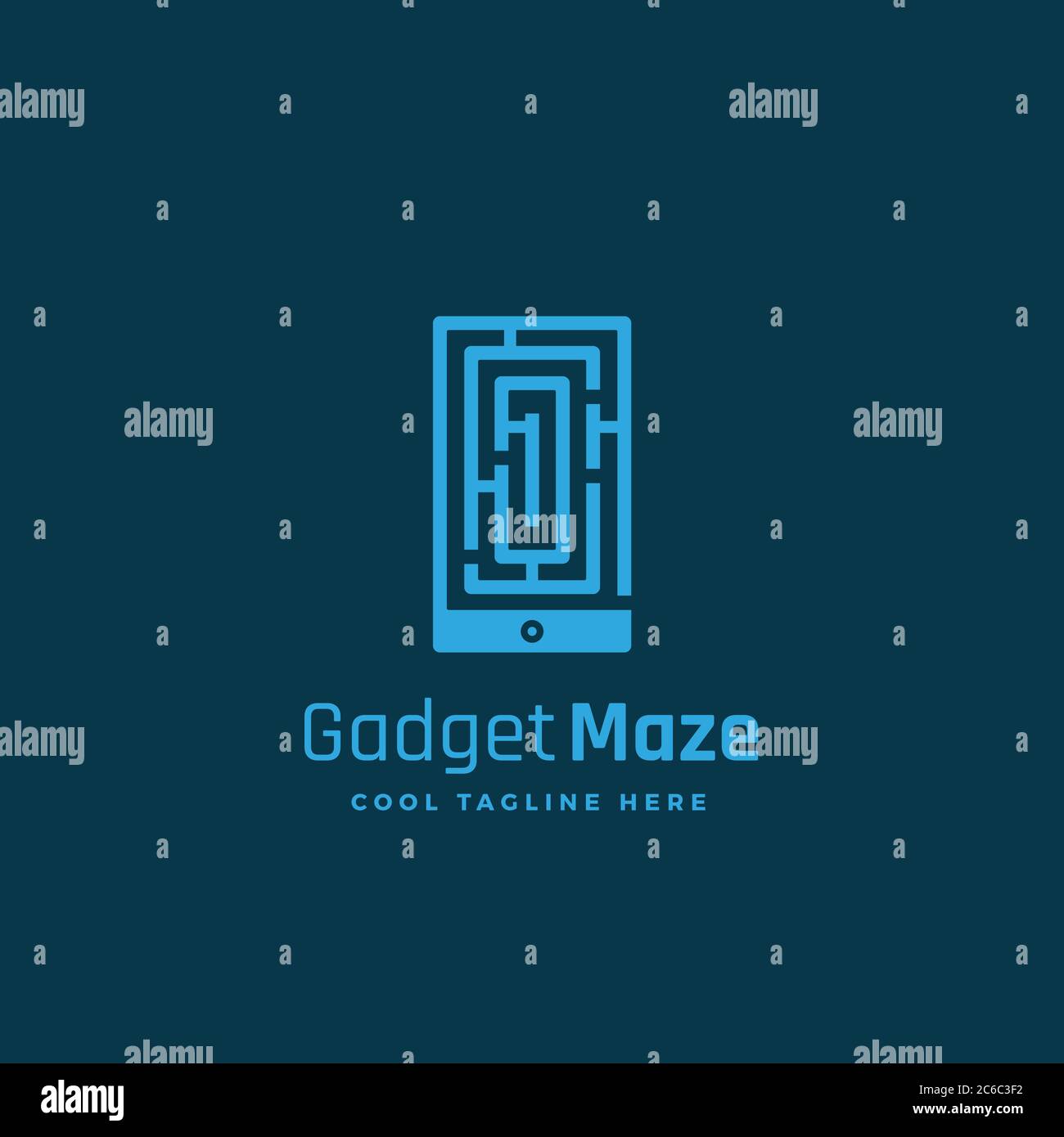 Gadget Maze Abstract Vector Sign, Emblem or Logo Template. Labyrinth in a Smartphone Silhouette Concept. Stock Vector