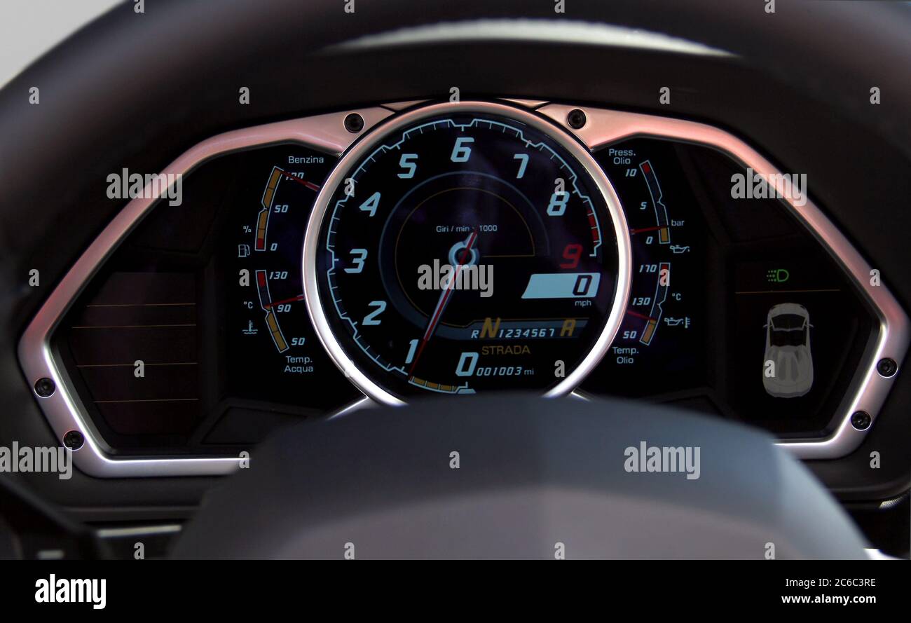 Illuminated instrument panel with the passenger car. Car dashboard ...