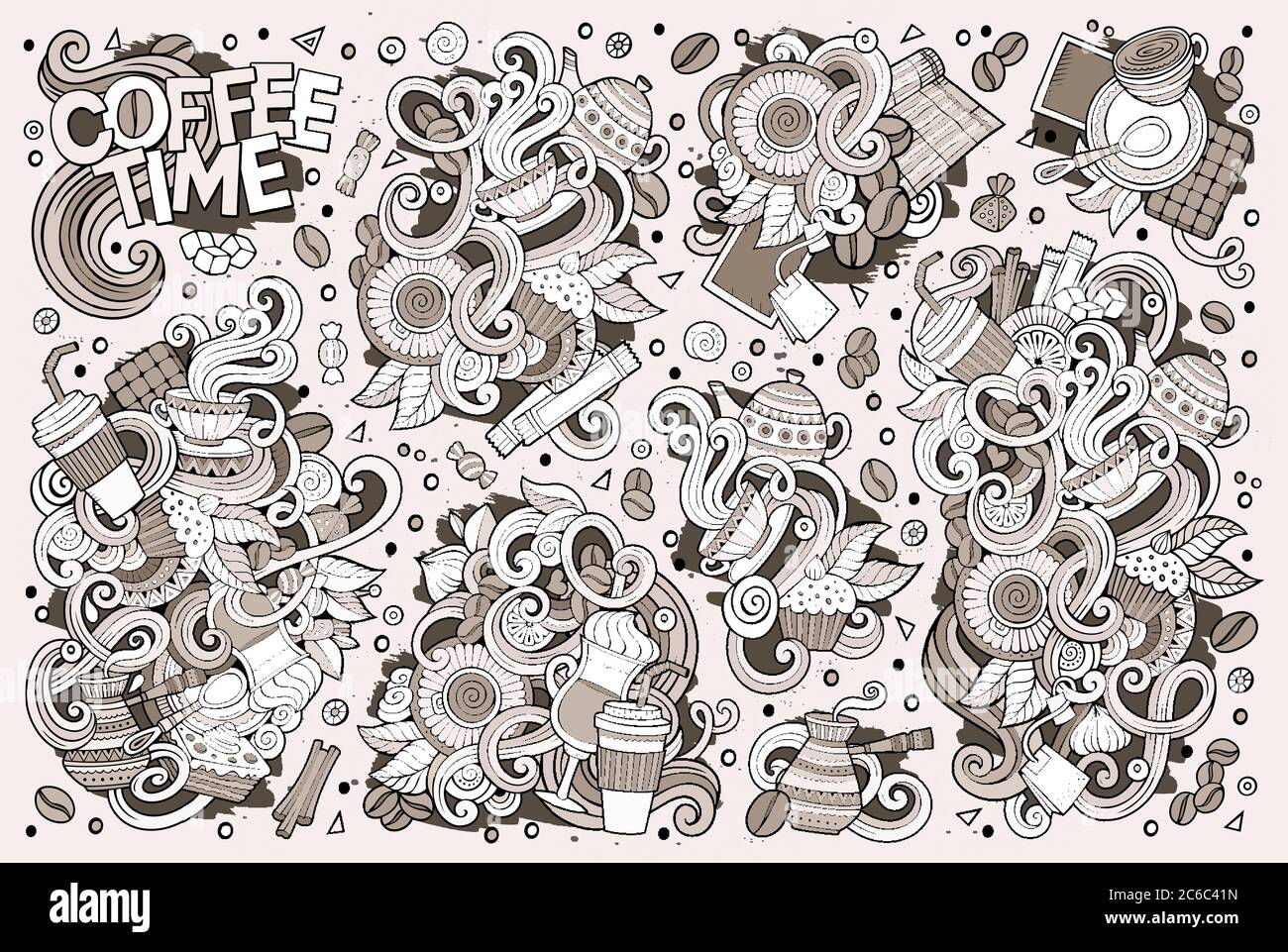 Vector doodle cartoon set of tea and coffe Stock Vector Image & Art - Alamy