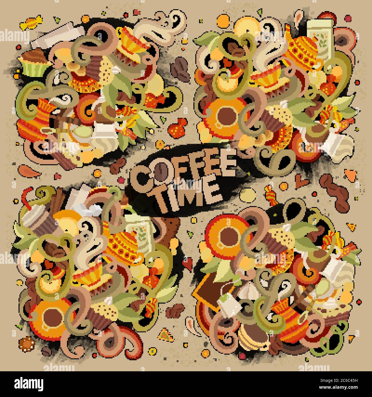 Colorful vector hand drawn doodle cartoon set of tea and coffee Stock ...