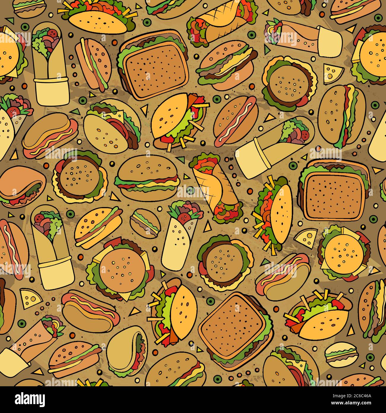 Cartoon cute hand drawn Fast food seamless pattern Stock Vector Image ...