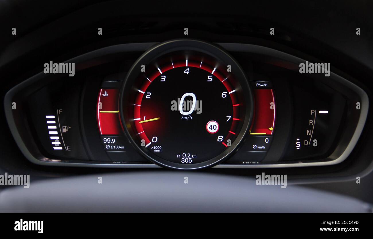 Illuminated instrument panel with the passenger car. Car dashboard ...
