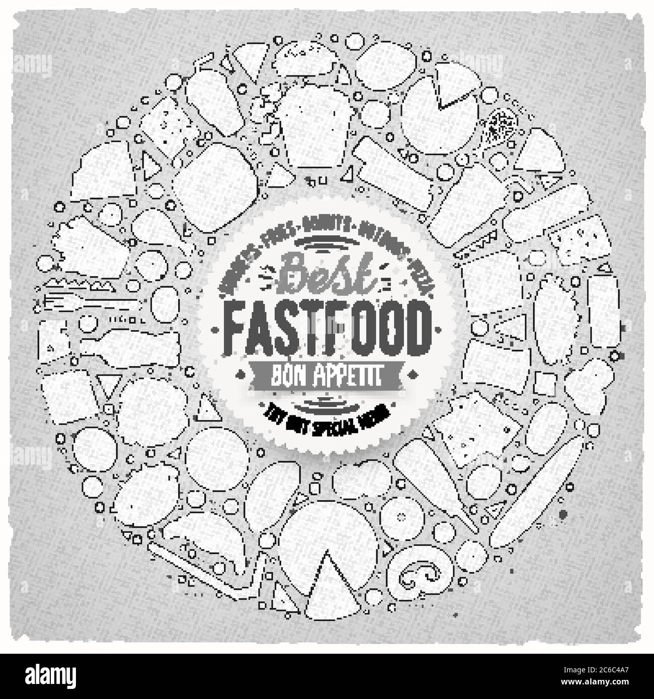 Set of Fast food cartoon doodle objects, symbols and items Stock Vector ...
