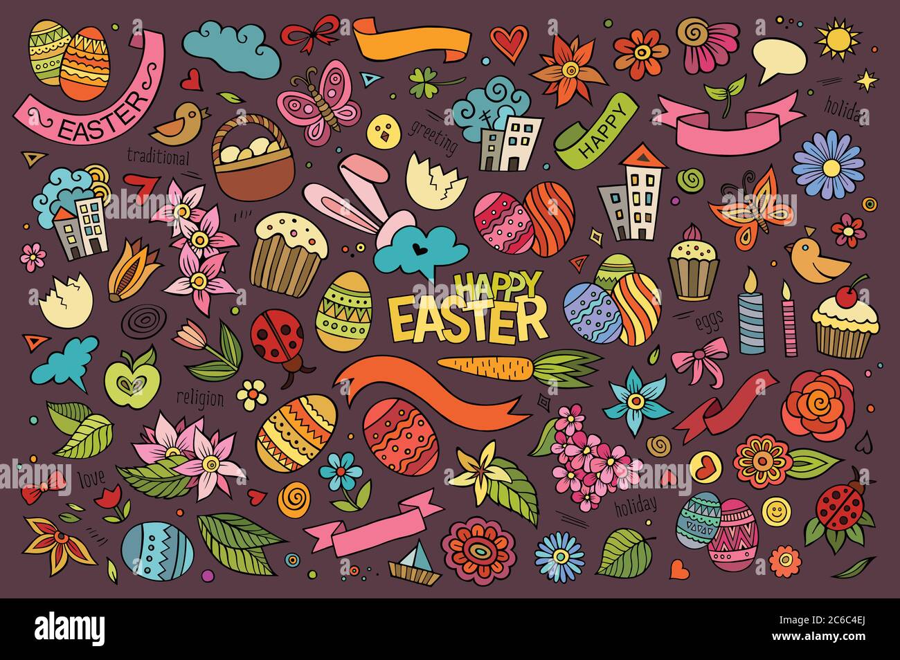 Easter hand drawn symbols and objects Stock Vector