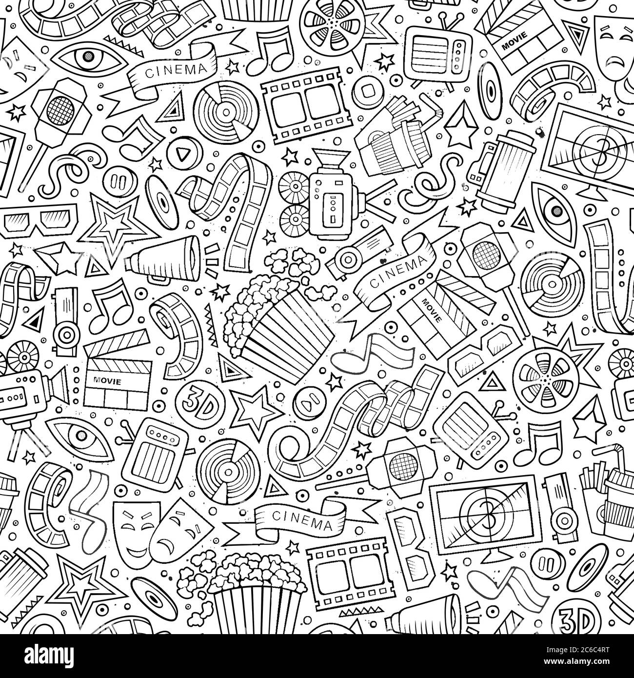 Cartoon cute hand drawn Cinema seamless pattern Stock Vector Image ...