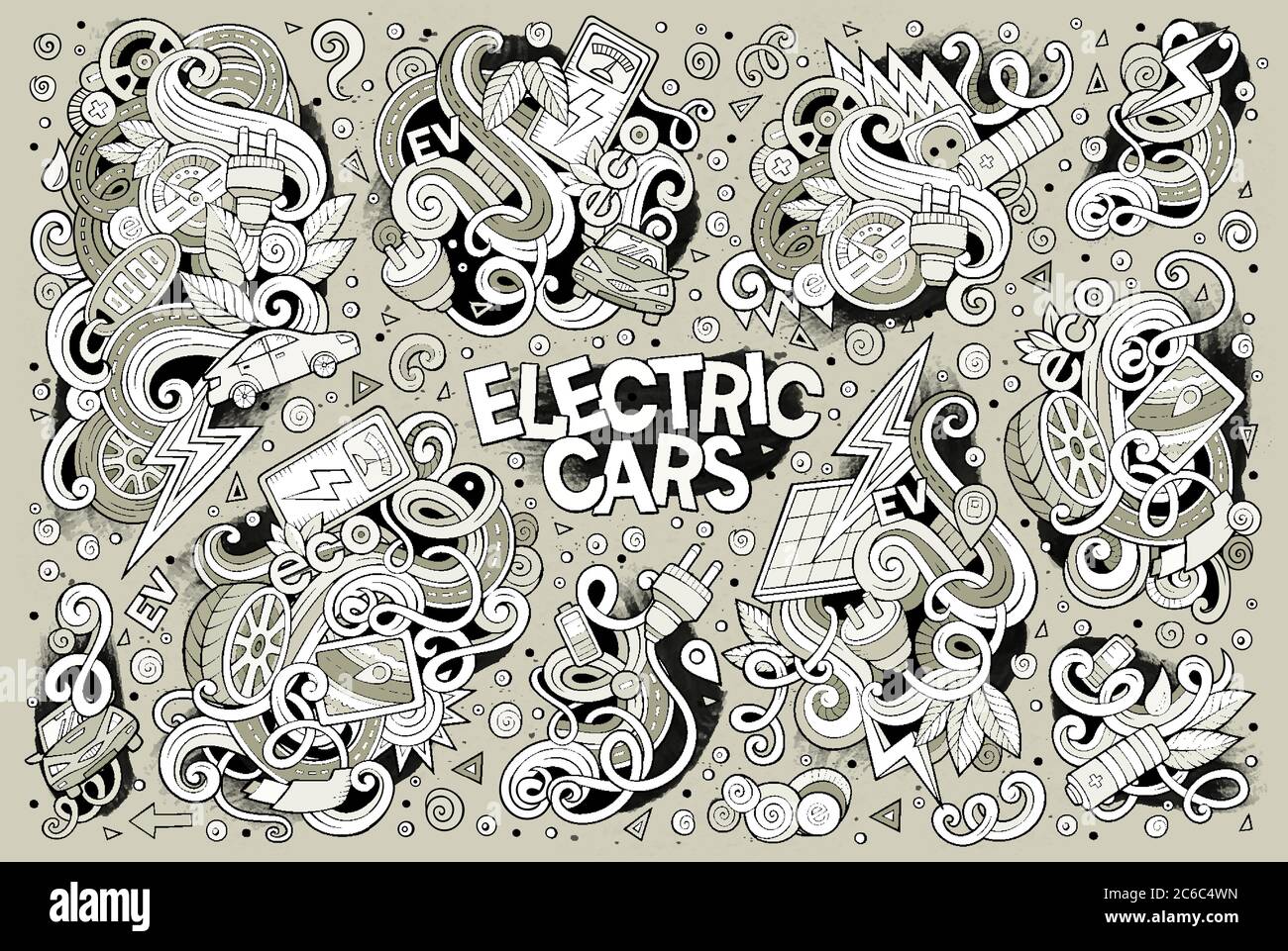 Colorful vector doodle cartoon set of Electric cars objects Stock ...