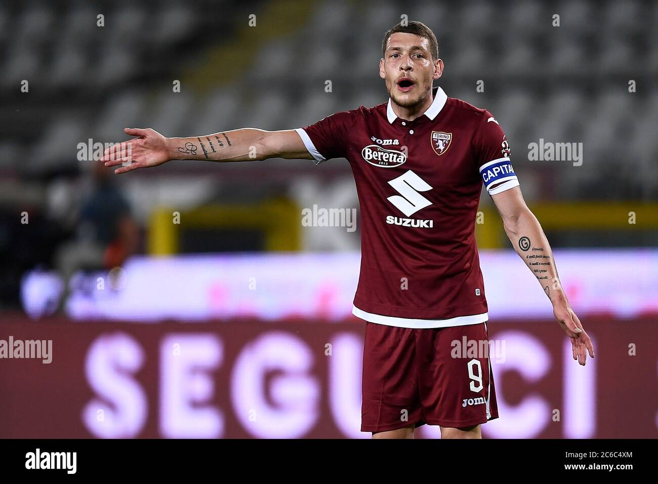 Turin, Italy. 08th July, 2020. TURIN, ITALY - July 08, 2020: Andrea Belotti of Torino FC reacts during the Serie A football match between Torino FC and Brescia Calcio. (Photo by Nicolò Campo/Sipa USA) Credit: Sipa USA/Alamy Live News Stock Photo