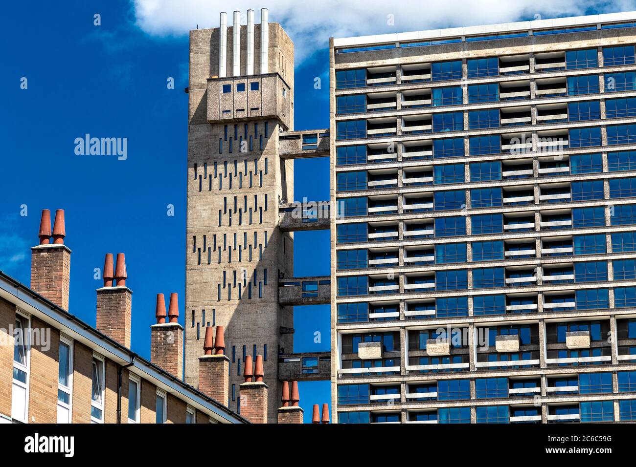 Brutalist style residential high-rise Balfron Tower by architect Ernő Goldfinger at the Brownfield Estate in London, UK Stock Photo