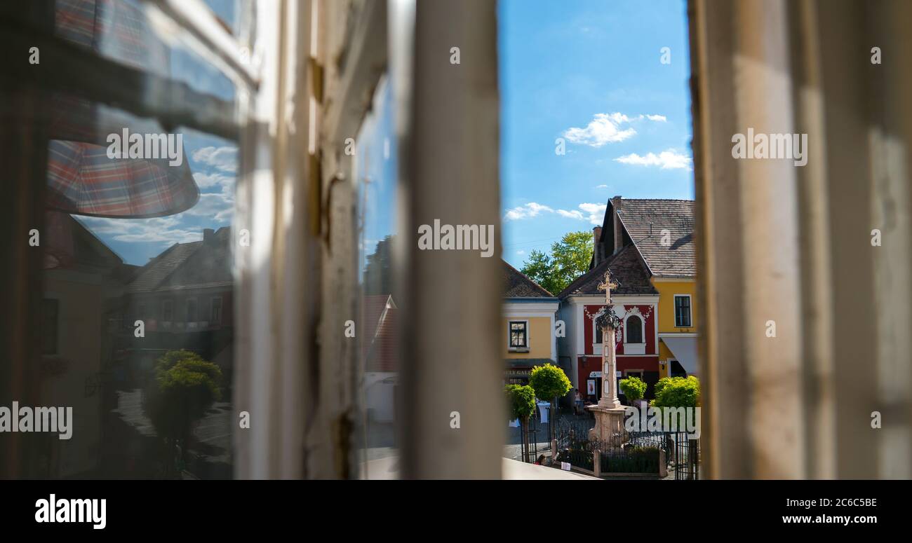 Szentendre main square from a window in summer. Stock Photo