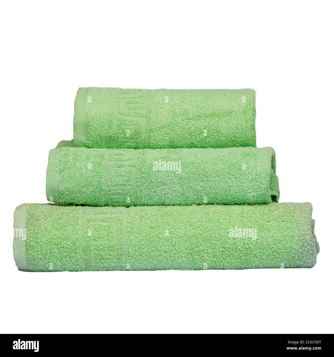 3 frotte towels green color, bedroom towel white backgroung. Colorful green  bath towels isolated on white. Stack green towels. Pile colored towels  Stock Photo - Alamy