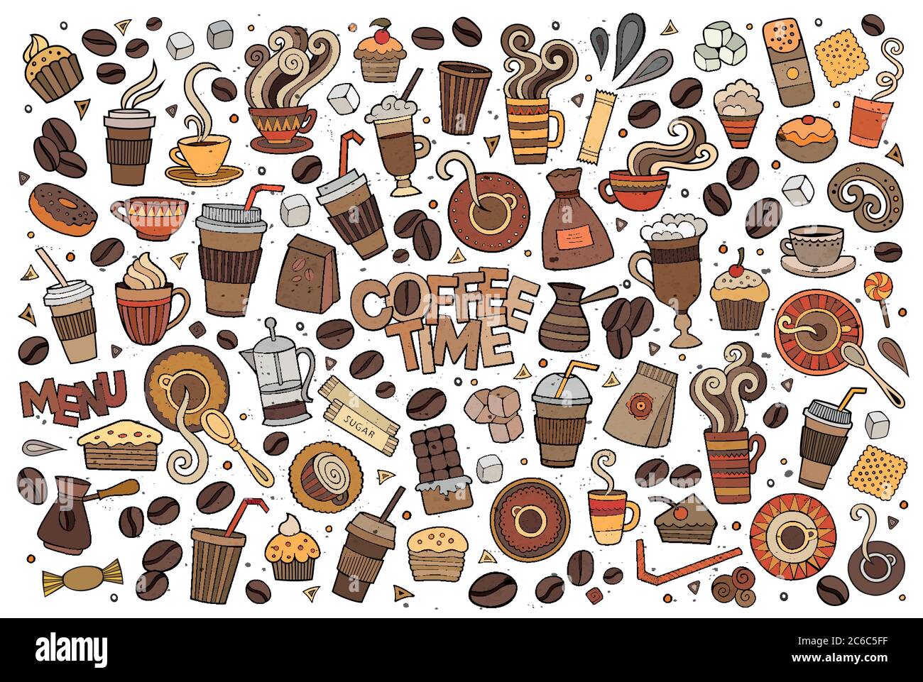 Colorful vector hand drawn Doodle cartoon set of objects Stock Vector ...