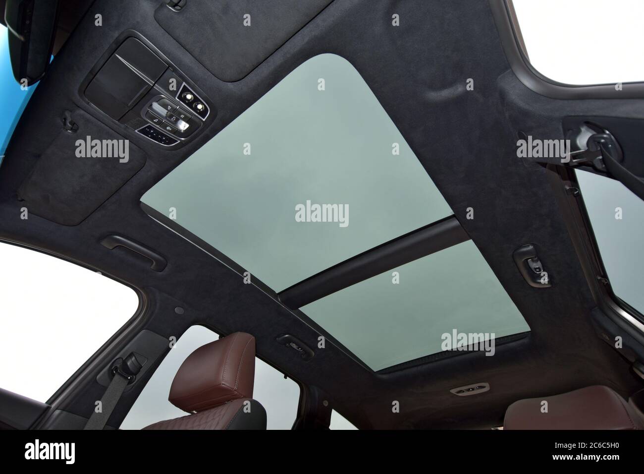 Panoramic double sunroof in a passenger car Stock Photo Alamy